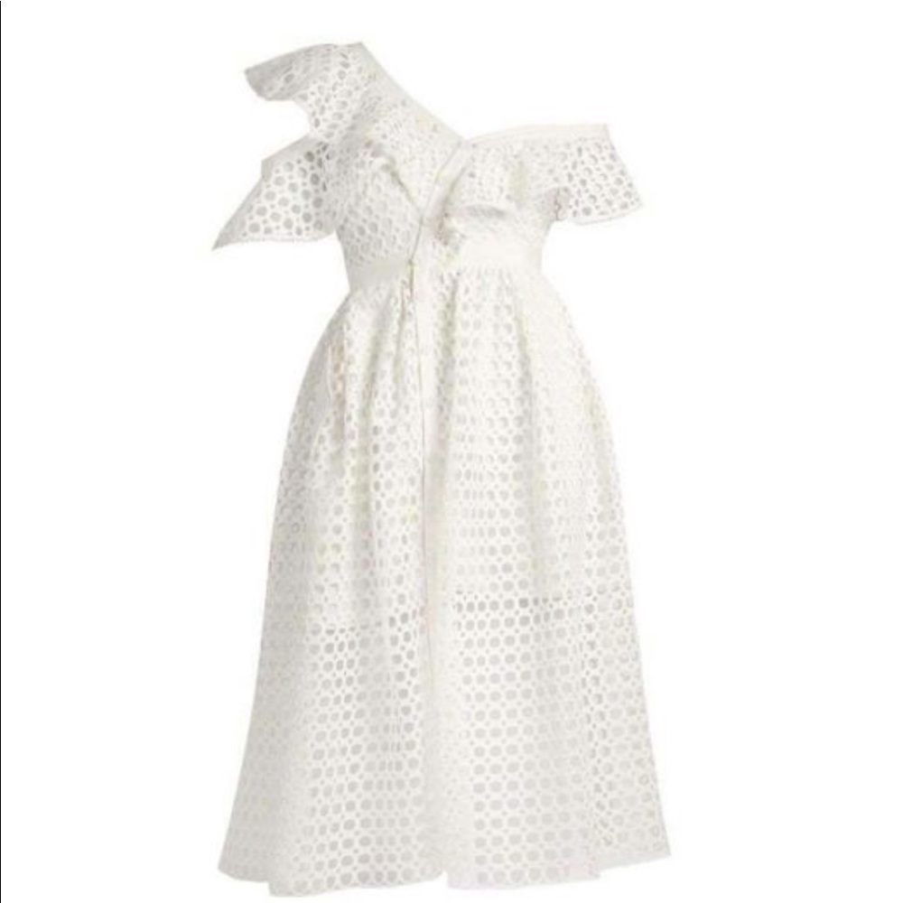 Self-Portrait Asymmetric One Shoulder Dress, White